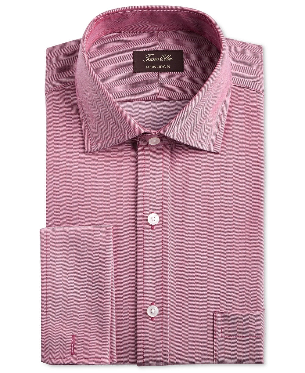 Camisa social masculina Tasso Elba Classic/Regular Fit, sem passar, de algodão Supima, com punho francês, lisa, espinha de peixe, vermelha, tamanho 34-35