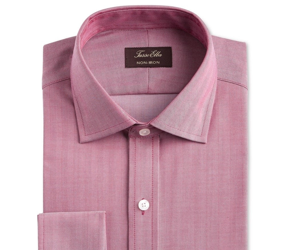 Camisa social masculina Tasso Elba Classic/Regular Fit, sem passar, de algodão Supima, com punho francês, lisa, espinha de peixe, vermelha, tamanho 34-35