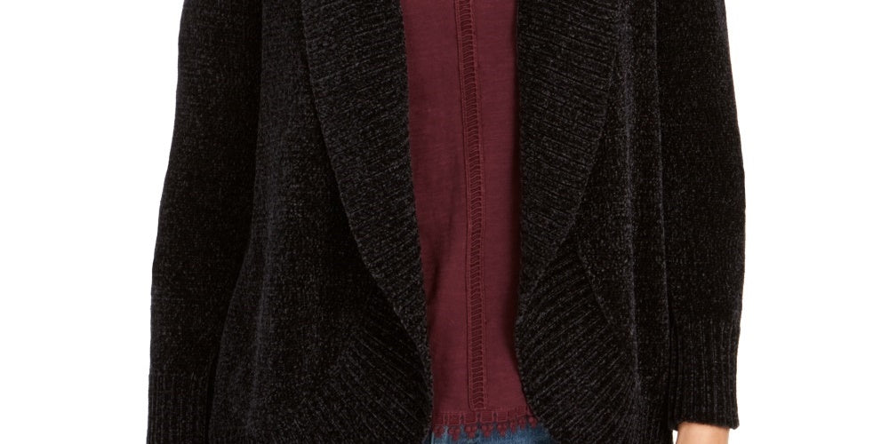 Cardigan feminino estilo &amp; co, pequeno, de chenille, com gola xale, preto, tamanho pequeno