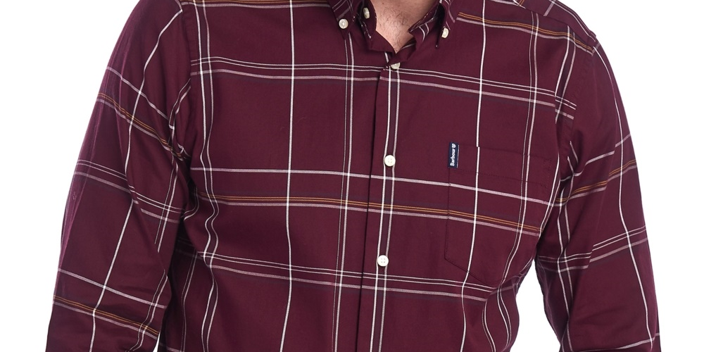 Camisa xadrez Highland masculina Barbour sob medida, tamanho pequeno, vinho