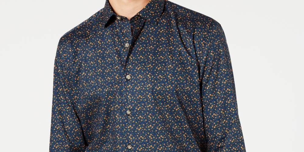 Camisa social masculina Bar III azul marinho, fácil de cuidar, gola slim fit, tamanho 16,5 x 32-33