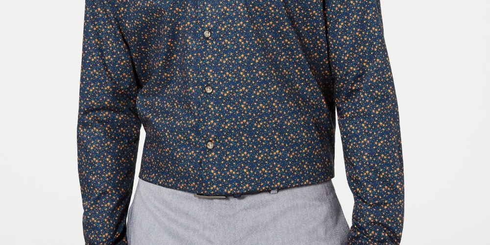Camisa social masculina Bar III azul marinho, fácil de cuidar, gola slim fit, tamanho 16,5 x 32-33