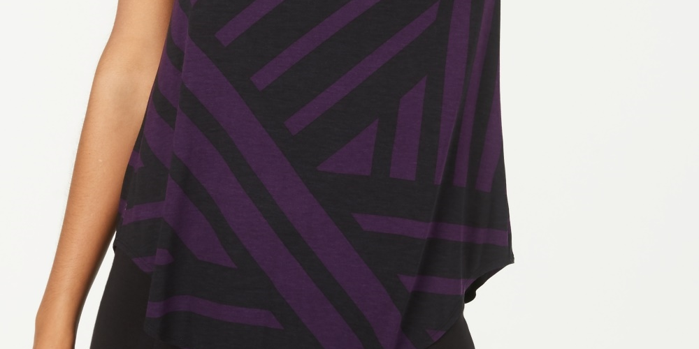 Camiseta feminina Alfani estampada com bainha redonda, roxa, tamanho pequeno