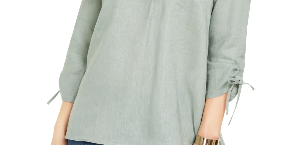 Charter Club Top feminino com cordão trançado e punhos amarrados, verde, tamanho grande