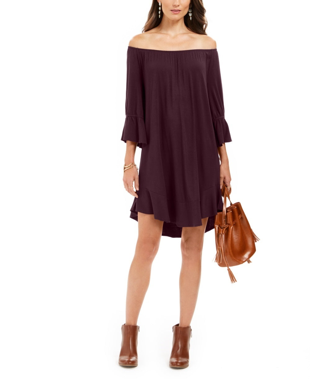Vestido feminino estilo &amp; co com babados e ombros de fora, roxo, tamanho XX-G