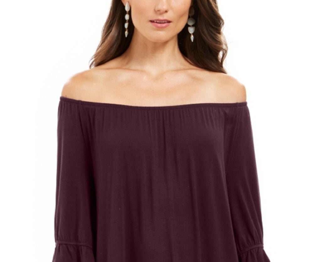 Vestido feminino estilo &amp; co com babados e ombros de fora, roxo, tamanho XX-G