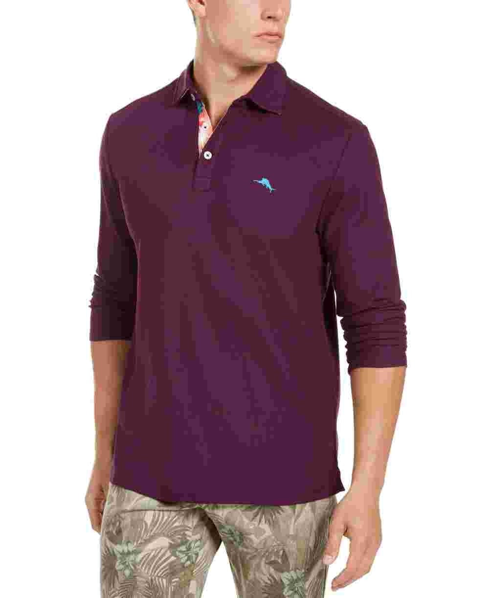 Camisa polo masculina de manga comprida Tommy Bahama roxa tamanho grande