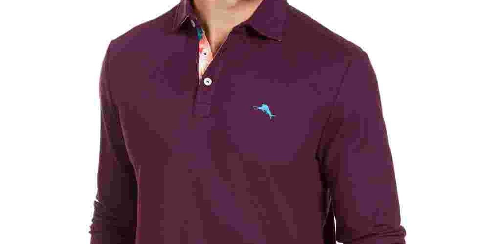 Camisa polo masculina de manga comprida Tommy Bahama roxa tamanho grande