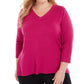Karen Scott Suéter Luxsoft Plus Size com Gola V Rosa 0X Feminino