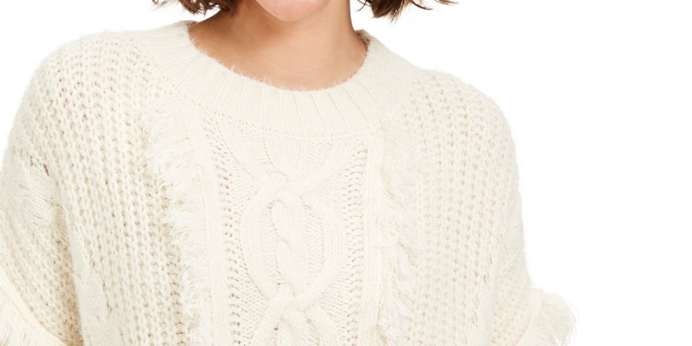 Suéter feminino Sage The Label, manga comprida, gola redonda, bege, tamanho médio