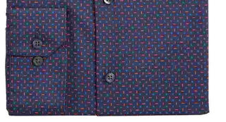Camisa social masculina Alfani com gola estampada, slim fit, elástica, tamanho azul-marinho, 16,5 x 32-33