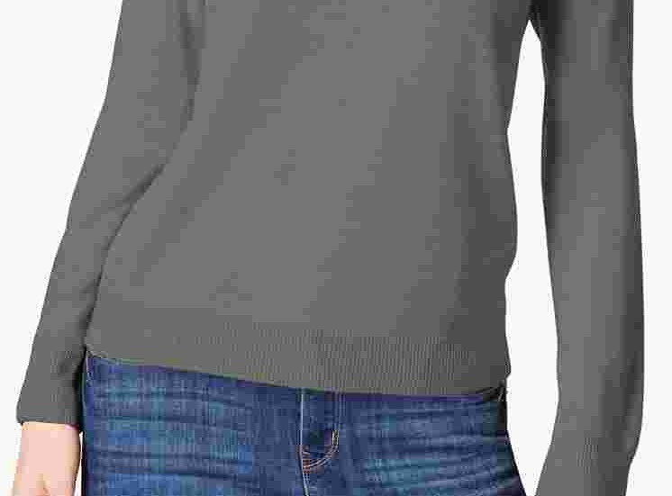 Blusa feminina Karen Scott de manga comprida e gola alta, cinza, tamanho extragrande