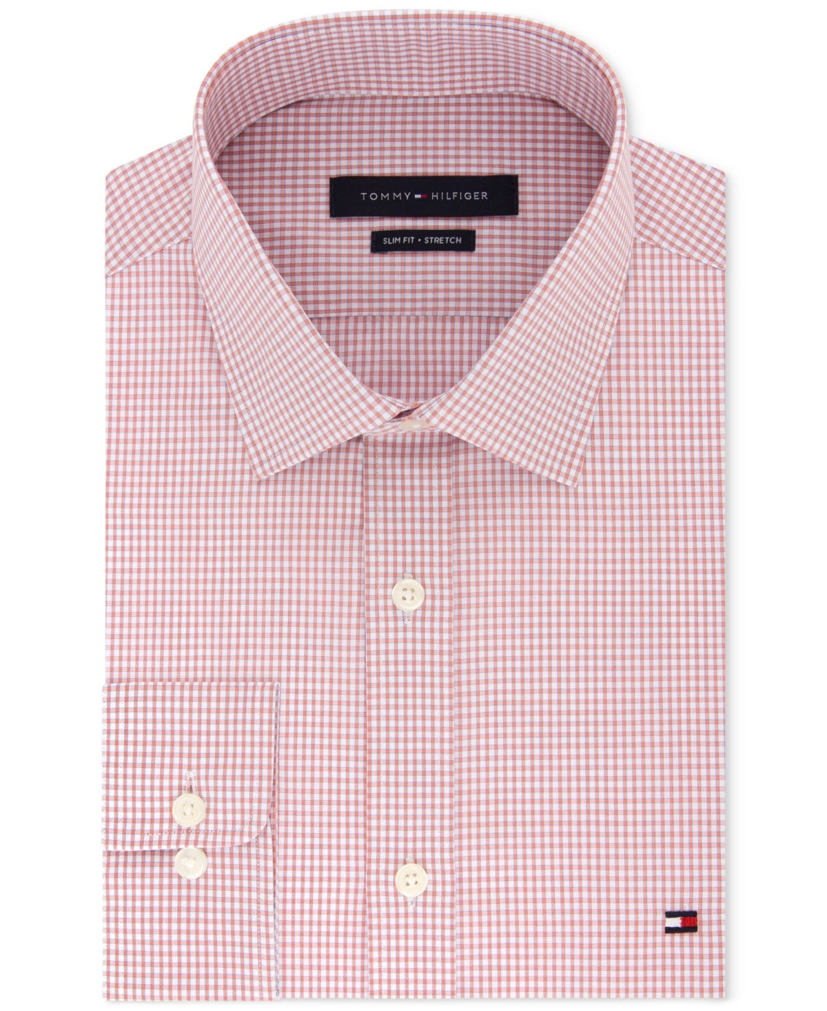 Camisa social masculina Tommy Hilfiger Slim Fit Performance Stretch exclusiva online laranja tamanho 16x32-33
