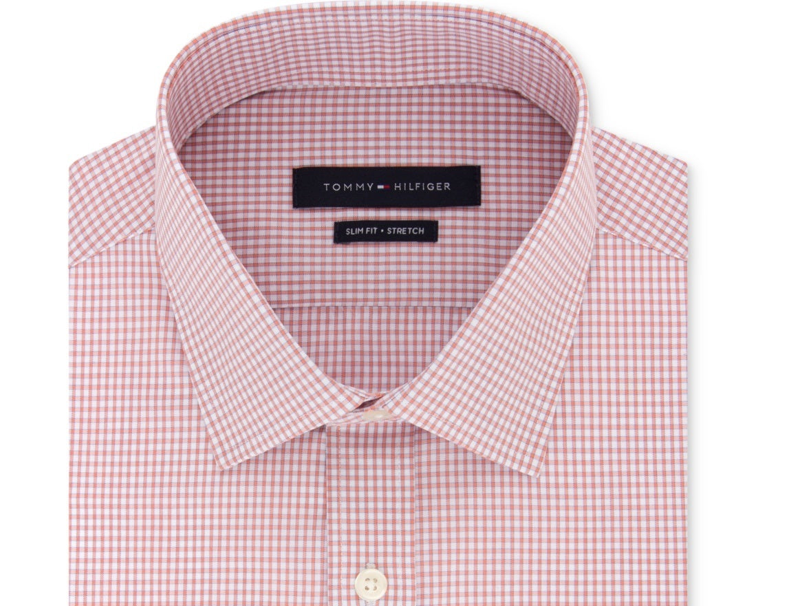 Camisa social masculina Tommy Hilfiger Slim Fit Performance Stretch exclusiva online laranja tamanho 16x32-33