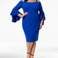 Vestido feminino plus size R &amp; M Richards, ombro de fora, manga flare, azul, tamanho 18W
