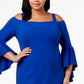 Vestido feminino plus size R &amp; M Richards, ombro de fora, manga flare, azul, tamanho 18W
