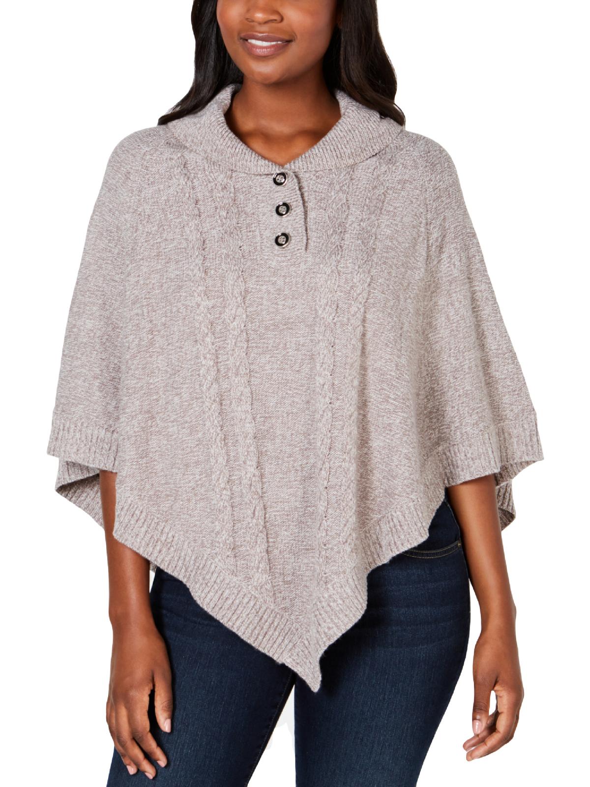 Poncho Karen Scott feminino com gola xale cinza-branco tamanho P/M
