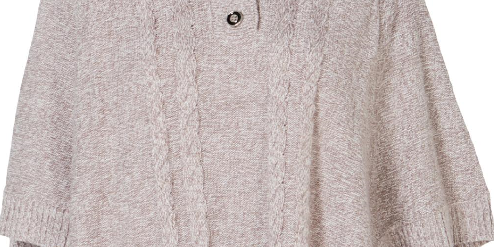 Poncho Karen Scott feminino com gola xale cinza-branco tamanho P/M