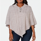 Poncho Karen Scott feminino com gola xale cinza-branco tamanho P/M