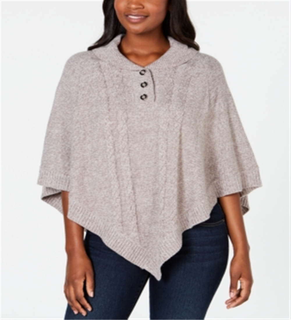 Poncho Karen Scott feminino com gola xale cinza-branco tamanho P/M