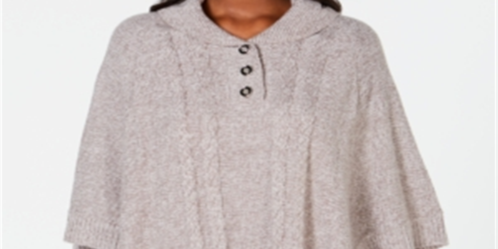 Poncho Karen Scott feminino com gola xale cinza-branco tamanho P/M