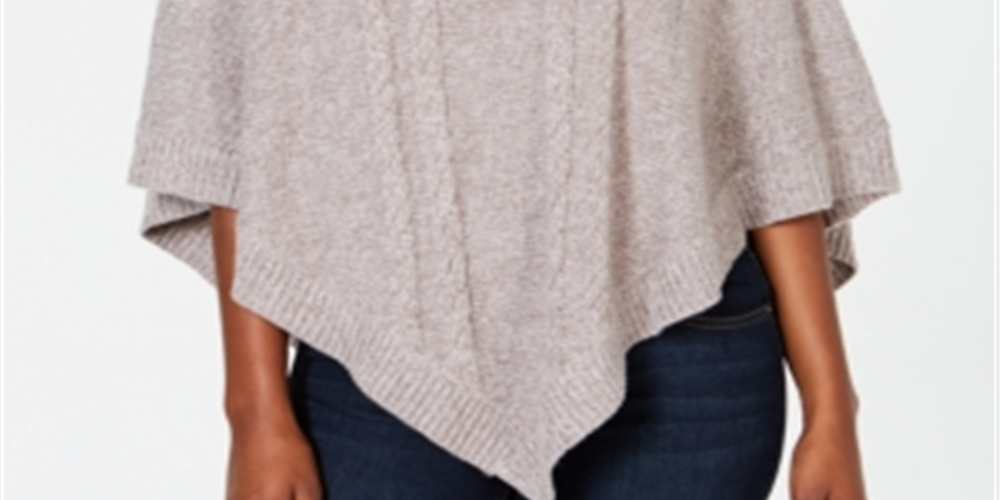 Poncho Karen Scott feminino com gola xale cinza-branco tamanho P/M