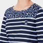 Karen Scott Top feminino pequeno com bolso floral e listrado, azul marinho pequeno pequeno