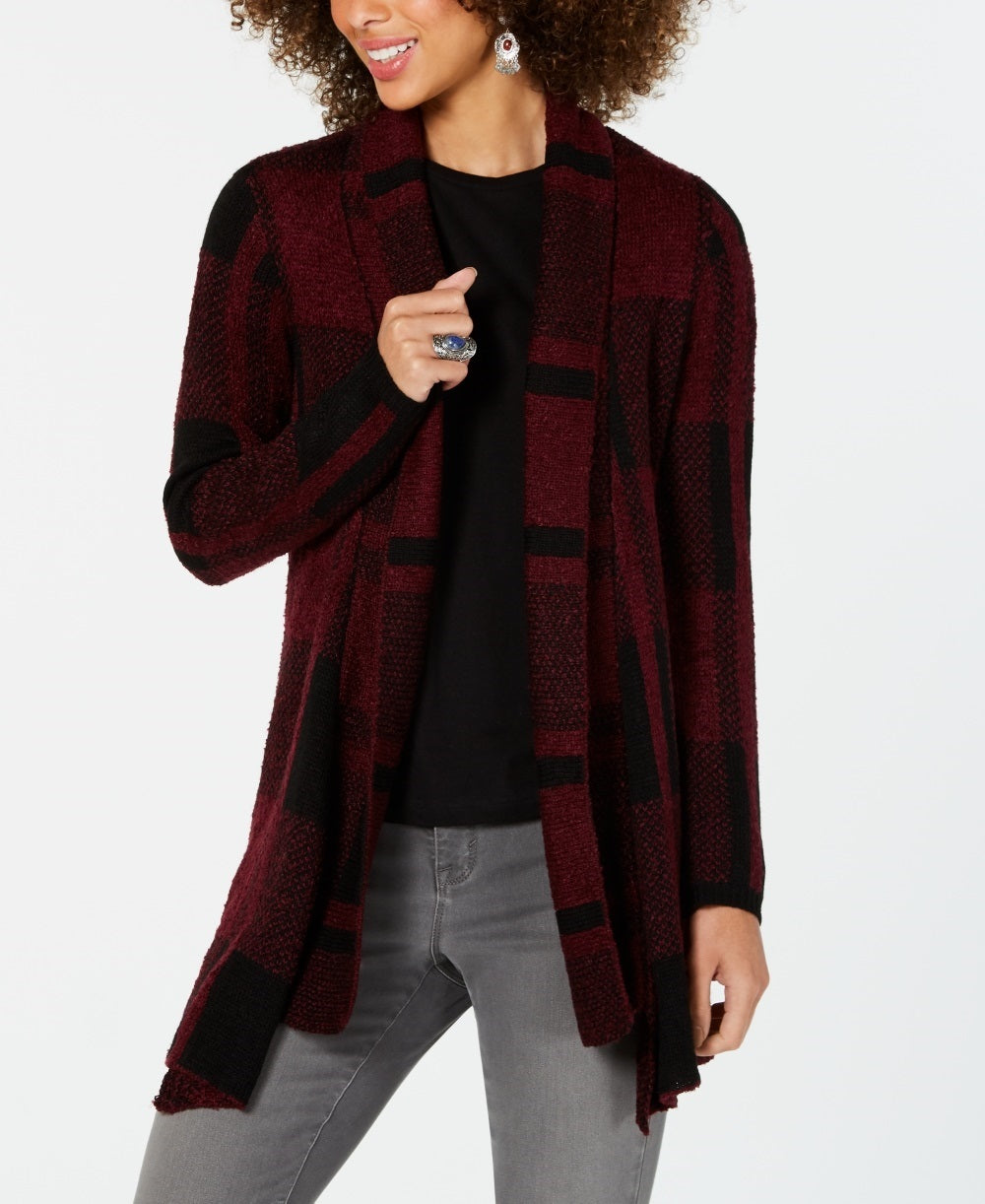 Cardigan xadrez jacquard feminino Style &amp; Co, vermelho, tamanho XS