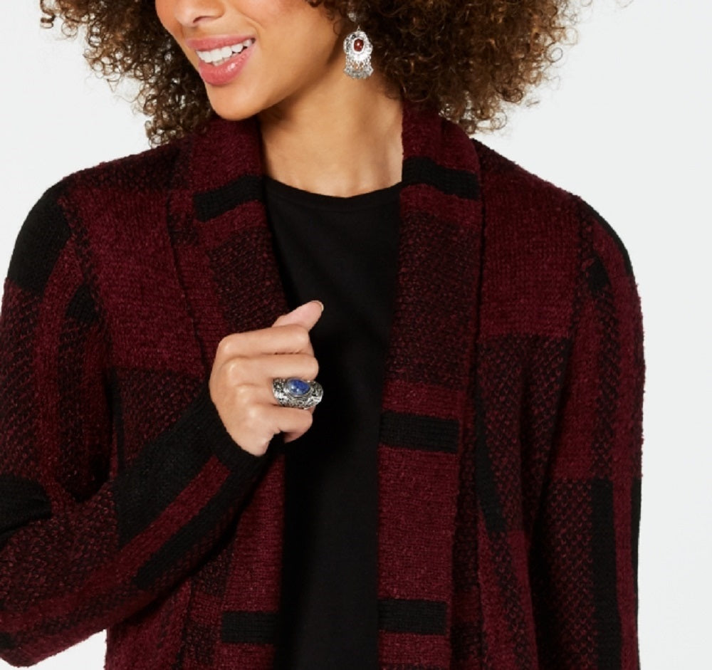 Cardigan xadrez jacquard feminino Style &amp; Co, vermelho, tamanho XS