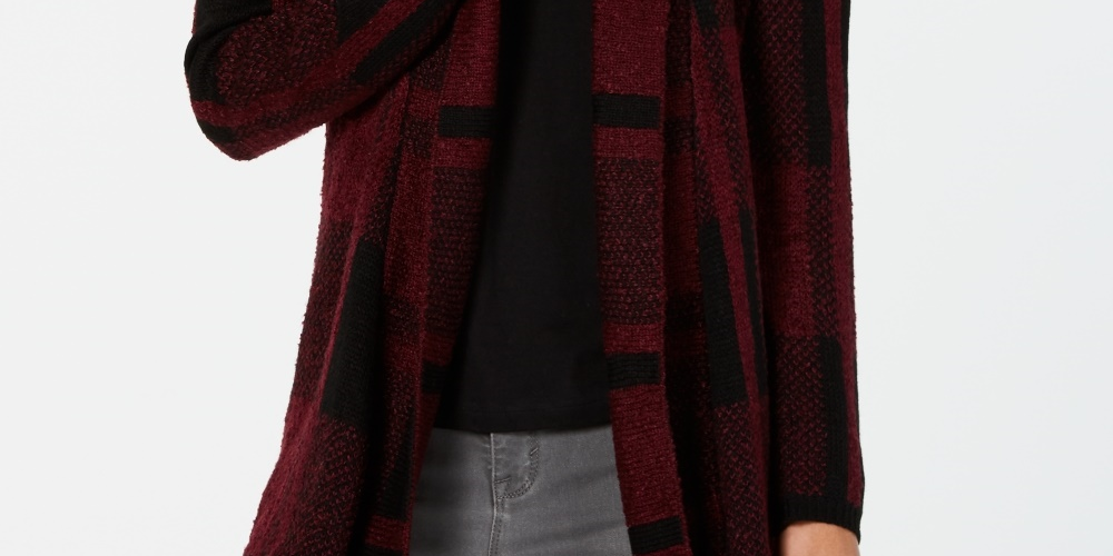 Cardigan xadrez jacquard feminino Style &amp; Co, vermelho, tamanho pequeno