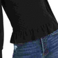 Blusa feminina Bar III com decote quadrado e franzido, preta, tamanho médio