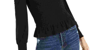 Blusa feminina Bar III com decote quadrado e franzido, preta, tamanho médio