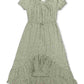 Vestido feminino estilo camponês alto e baixo, verde, tamanho médio