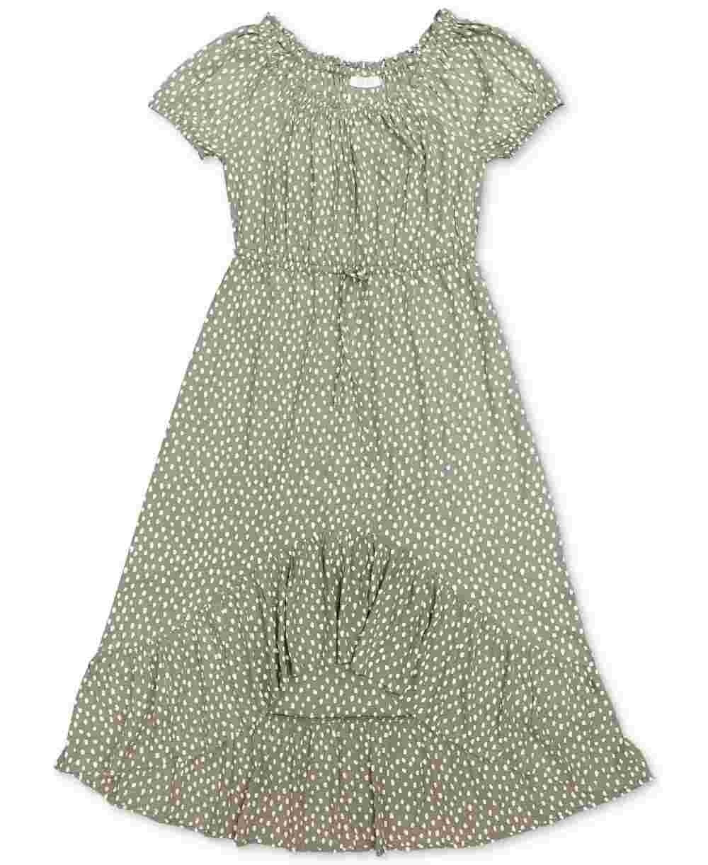 Vestido feminino estilo camponês alto e baixo, verde, tamanho médio