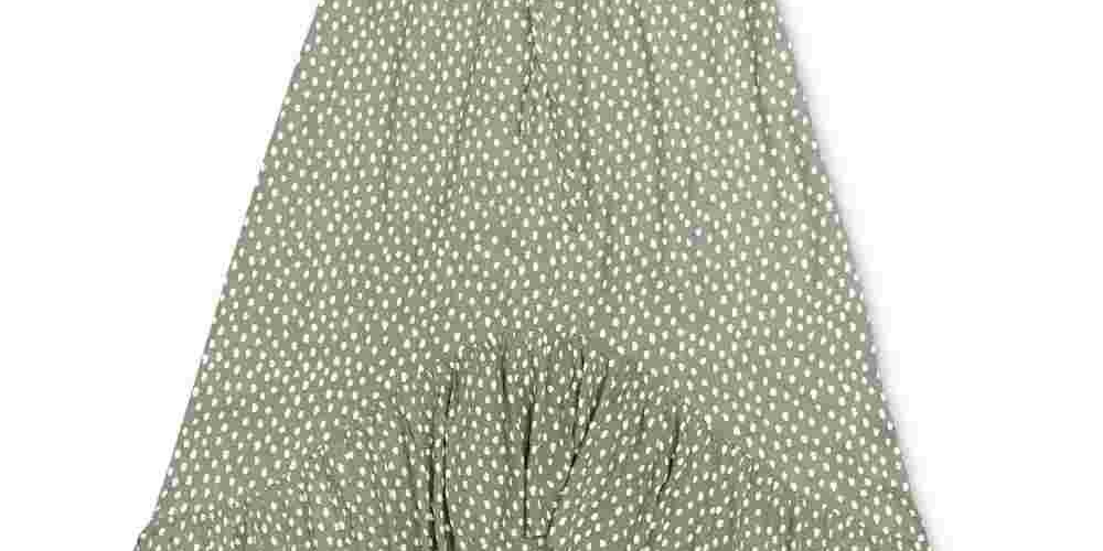 Vestido feminino estilo camponês alto e baixo, verde, tamanho médio