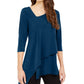 Blusa feminina Alfani com bainha assimétrica e manga 3/4, verde, tamanho médio