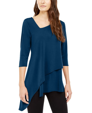 Blusa feminina Alfani com bainha assimétrica e manga 3/4, verde, tamanho médio