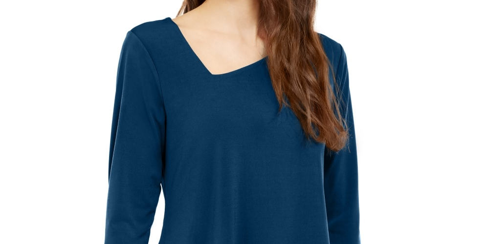 Blusa feminina Alfani com bainha assimétrica e manga 3/4, verde, tamanho médio