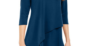Blusa feminina Alfani com bainha assimétrica e manga 3/4, verde, tamanho médio