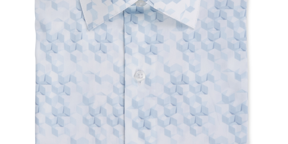 Camisa social masculina Alfani Classic Light com estampa geométrica azul, tamanho 14X14