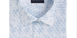 Camisa social masculina Alfani Classic Light com estampa geométrica azul, tamanho 14X14