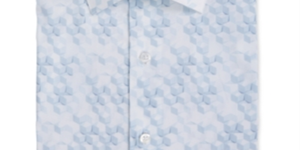 Camisa social masculina Alfani Classic Light com estampa geométrica azul, tamanho 14X14