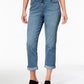 Calça jeans estilo boyfriend feminina estilo curvy fit azul tamanho 4 petite