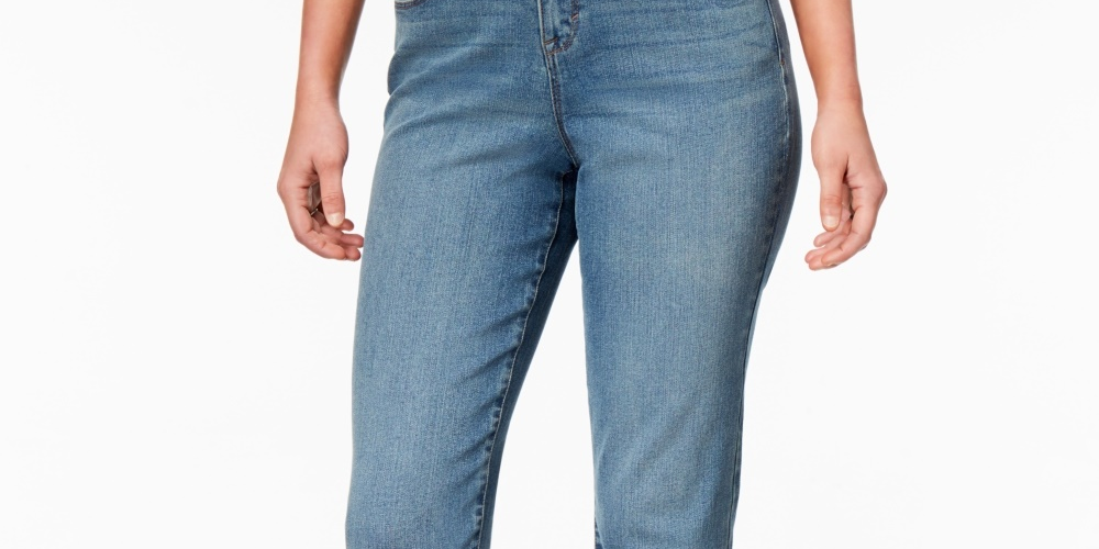 Calça jeans estilo boyfriend feminina estilo curvy fit azul tamanho 4 petite