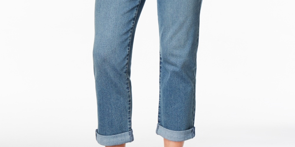 Calça jeans estilo boyfriend feminina estilo curvy fit azul tamanho 4 petite