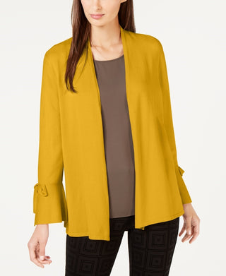 Cardigan feminino Alfani com manga amarrada, amarelo, tamanho grande
