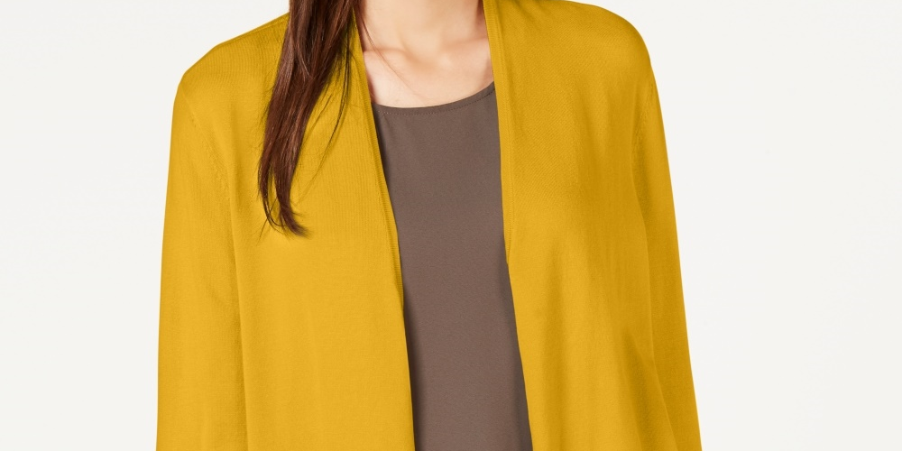 Cardigan feminino Alfani com manga amarrada, amarelo, tamanho grande