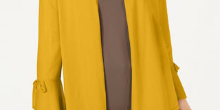 Cardigan feminino Alfani com manga amarrada, amarelo, tamanho grande