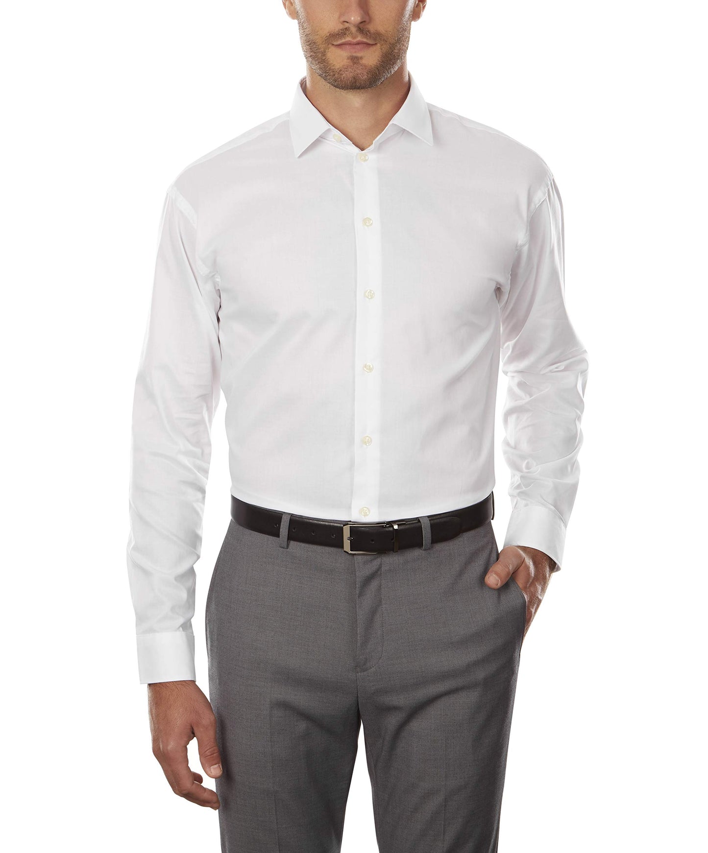 Camisa masculina Kenneth Cole de algodão misto com botões separados, branca, tamanho 32-33