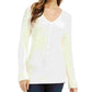 Blusa feminina Charter Club com estampa marfim, manga comprida, gola V, suéter, tamanho pequeno, extragrande
